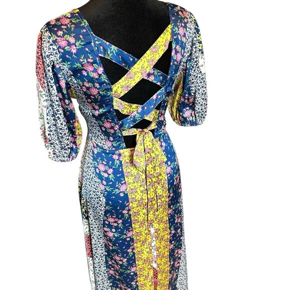 ASOS Floral Patchwork Midi Dress Button Satin Cottagecore Coquette Romantic 6 - Picture 10 of 16